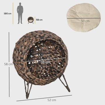 Ronde rotan kattenmand met kussen en verhoogde pootjes - Bru, Dieren en Toebehoren, Kattenmanden, Verzenden, Nieuw