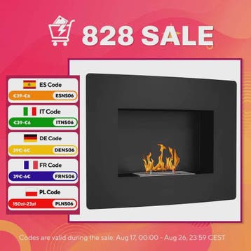 Wandmodel Bio-ethanol Haard 66x52 cm Zwart met 0.9L Tank, Verzenden, Nieuw