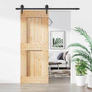 vidaXL Schuifdeur Naturel en Zwart 80 x 210 cm Massief, Verzenden, Nieuw