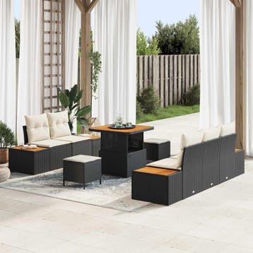 vidaXL Tuinbankenset 8 pcs 7-Seater Zwart en Crème, Verzenden, Nieuw, Rotan, 8 zitplaatsen