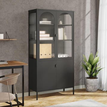 vidaXL buffetkast 90x40x180 cm glas en staal zwart, Minder dan 50 cm, Verzenden, Nieuw, Minder dan 100 cm