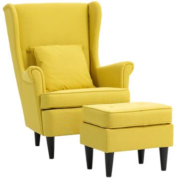 Oorfauteuil Met Voetenbank, Gestoffeerde Stoel Met Rubberhou, Verzenden, Nieuw