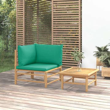 vidaXL 2-delige Loungeset met kussens bamboe groen, Verzenden, Nieuw, Hout, Loungeset