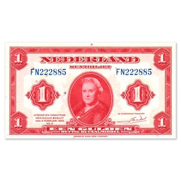 1 Gulden Wilhelmina 1943 ZFr+, Verzenden