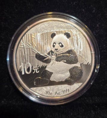 China. 10 Yuan 2017 Panda, 30 gr. (.999) (Zonder
