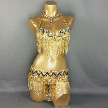 Dames Buikdans Set: Luxe Beaded Bh & Heupsjaal met Franjes, Verzenden, Nieuw