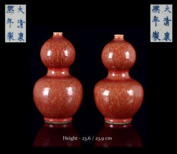 Een paar grote Chinese vazen met flambéglazuur in, Antiek en Kunst