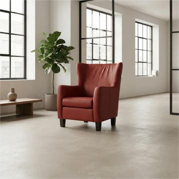 Leren fauteuil Hug - Hermes Red (rood) - Poten hout zwart, Nieuw, Ophalen of Verzenden, 75 tot 100 cm, Eigentijds, Klassiek, Retro, Romantisch