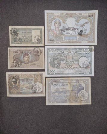 Montenegro. - Lot of 6 banknotes 1941 Italian occupation of