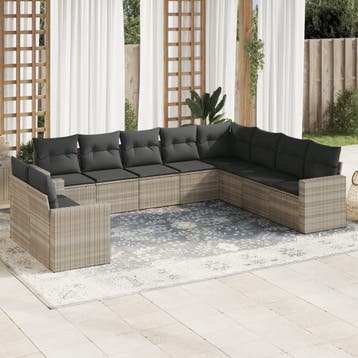 vidaXL 10-delige Loungeset met kussens poly rattan, Tuin en Terras, Verzenden, Nieuw, Loungeset