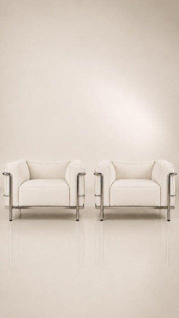 Cassina - Le Corbusier - Fauteuil (2) - LC3 - Staal, Textiel, Antiek en Kunst