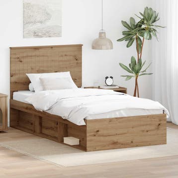 vidaXL Bedframe Artisanaal eiken 100 x 200 cm Massief, Eenpersoons, Bruin, Verzenden, Nieuw