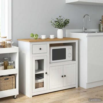 vidaXL Magnetron Dressoir PANAMA Wit en Honing Was 99.5 x 44, Verzenden, Nieuw, Wit