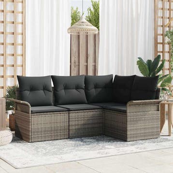 vidaXL Tuin Sofa Set 4 st Grijs poly rattan, Verzenden, Nieuw, 4 zitplaatsen