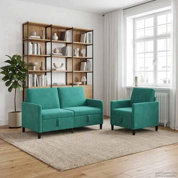 vidaXL Bankenset met opbergruimte 2 st Turquoise Polyester, Verzenden, Nieuw, Kunststof, Minder dan 150 cm