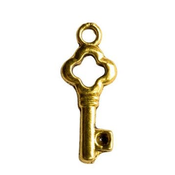 10 stuks sleutel bedeltjes goudkleur afm. 22 x 9mm oogje:..., Ophalen of Verzenden, Nieuw, Bedel
