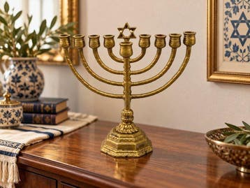 Bronzen chanoekia met Davidster – negenlichts Joodse