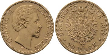 20 Mark 1876 D Bayern Ludwig Ii 1864-1886, Verzenden