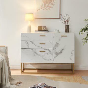 Sideboard Lavangen commode 75x100x35 cm marmerlook wit en go, Verzenden, Nieuw