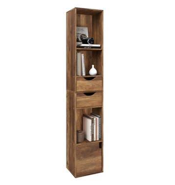 Hoge Boekenkast Vintage Hout - Modern Design 30x24x158cm, Huis en Inrichting, Kasten | Boekenkasten, Minder dan 50 cm, Verzenden