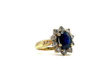 Ring - 18 karaat Geel goud - 1.00ct. tw. Saffier - Diamant, Sieraden, Tassen en Uiterlijk, Ringen, Nieuw