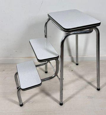 Stoel - Chroom Opvouwbare Kruk met Zilveren Laminaat-Treden