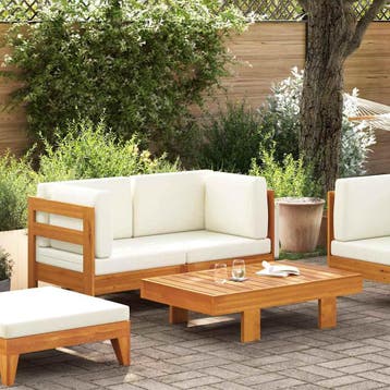 vidaXL 2-delige Loungeset met crèmewitte kussens acaciahout, Tuin en Terras, Verzenden, Nieuw, Hardhout, Loungeset