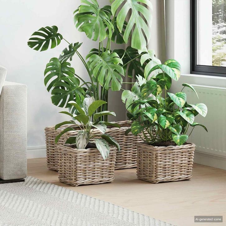 vidaXL Plantenmand met opslag GENDT 3 st Natuurlijk grijs, Huis en Inrichting, Woonaccessoires | Schalen en Manden, Nieuw, Verzenden