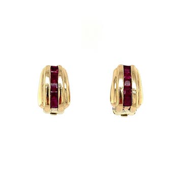 Gouden vintage oorclips met robijn 14 krt, Sieraden, Tassen en Uiterlijk, Oorbellen, Ophalen of Verzenden, Nieuw