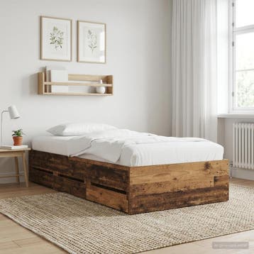 vidaXL Bedframe met opslag met lade met opslag Oud hout, Verzenden, Nieuw, Bruin, Hout