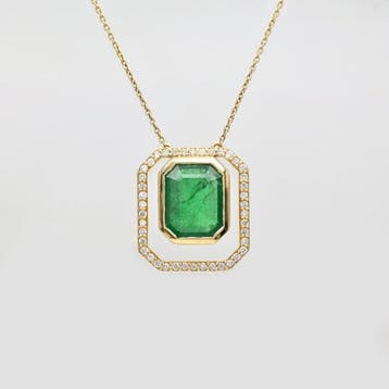 Halsketting - 14 karaat Geel goud - 4.05ct. tw. Smaragd -, Nieuw