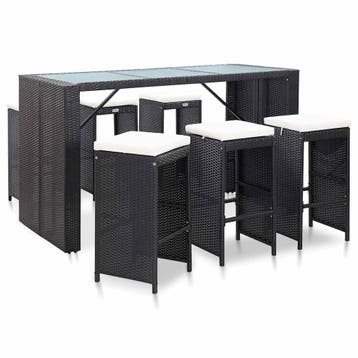 vidaXL 7-delige Tuinbarset met kussens poly rattan zwart, Verzenden, Nieuw, 7 zitplaatsen