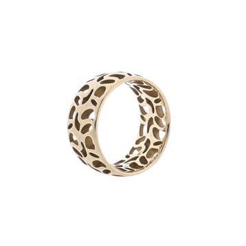 Vintage brede gouden ring met een open patroon, Gebruikt, Ophalen of Verzenden, 17 tot 18, Dame