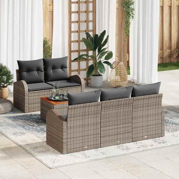 vidaXL Tuinbankenset 6 st Grijs poly rattan, Verzenden, Nieuw, Rotan, 6 zitplaatsen