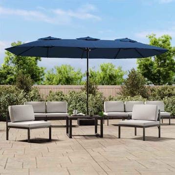 vidaXL Parasol dubbel dak 449x265 cm azuurblauw, Verzenden, Nieuw, Meer dan 4 meter