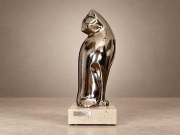 Porta celi - Porcel - sculptuur, Gato pintado en Platino -