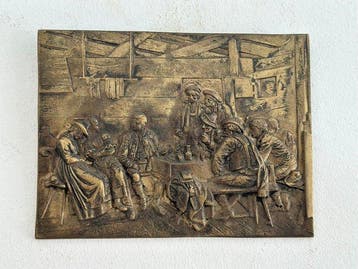 Reliëf, Scena di Taverna (La Stua) - 15 cm - Verguld