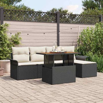 vidaXL Tuin Sofa Set 6 st Zwart Poly riet, Verzenden, Nieuw, Rotan, 6 zitplaatsen