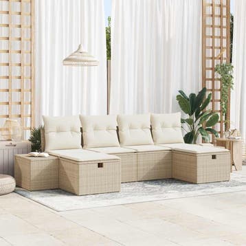 vidaXL Tuin Sofa Set 6 st Beige poly rattan, Verzenden, Nieuw, 6 zitplaatsen