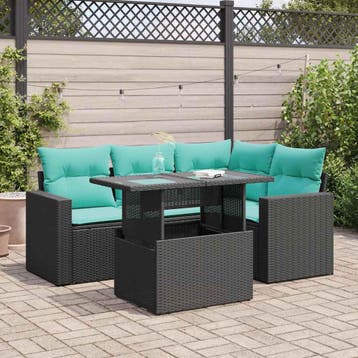 vidaXL 5-delige Loungeset met kussens poly rattan acacia, Verzenden, Nieuw, Loungeset