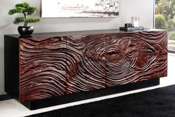 Massief dressoir FLUID 175cm Walnoot Bruin Acaciahout 3D, Huis en Inrichting, Kasten | Dressoirs, Ophalen of Verzenden, Nieuw