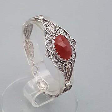 Zilver, Art Deco, Carneool - Armband - v.d. Berg, Antiek en Kunst