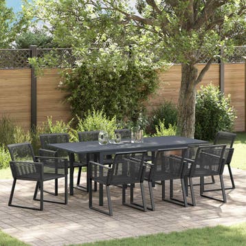 vidaXL Tuin eettafelset 9 st Zwart poly rattan, Verzenden, Nieuw, Rotan, Meer dan 8 zitplaatsen
