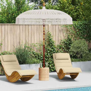 Macrame Parasol 190cm - Creme | Retourdeal 35% Korting, Ophalen of Verzenden, Zo goed als nieuw, 1 tot 2 meter, Stokparasol