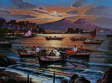 Mario Galanti (XX) - Tramonto a Napoli