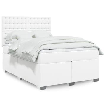 vidaXL Boxspring met matras kunstleer wit 160x200 cm, Huis en Inrichting, Slaapkamer | Bedden, Overige materialen, Verzenden, Wit