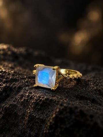 Maansteen Ring van 925 sterlingzilver | 14K goud verguld-