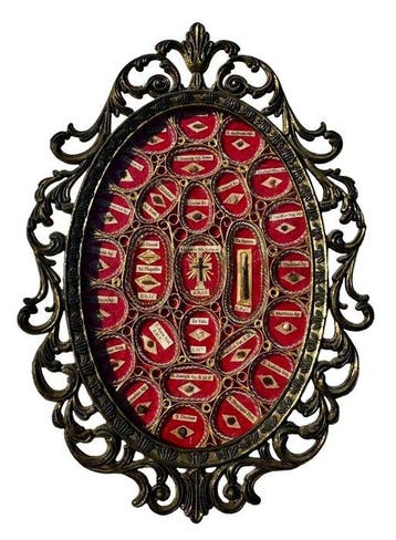 Reliekhouder - Verguld metaal, Glas, Textiel - 1850-1900 -