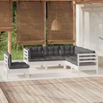 vidaXL 5-delige Loungeset met kussens grenenhout wit, Verzenden, Nieuw, 5 zitplaatsen, Loungeset