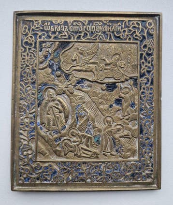 Reis-icoon - Vurige hemelvaart van de profeet Elia - Brons,, Antiek en Kunst